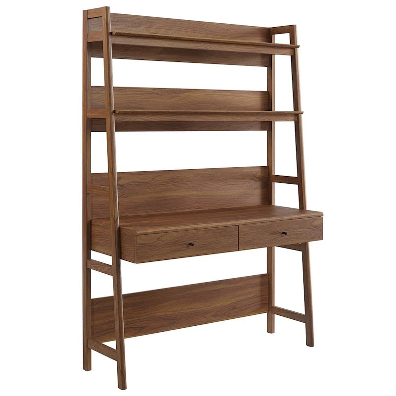 Office Desk with Bookshelf and 2 Pull-Out Drawers, Wood Grain Finish
