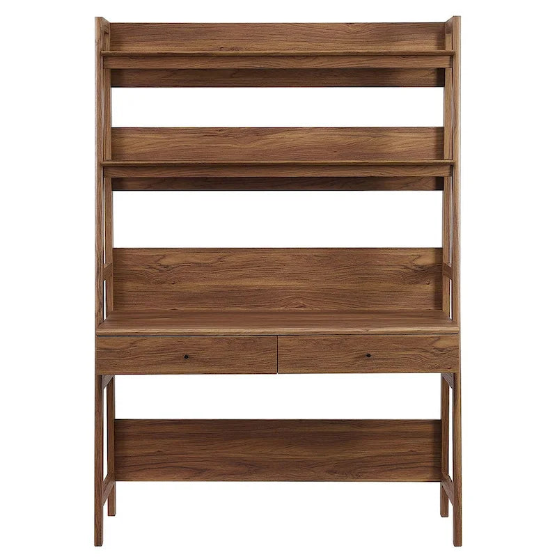 Office Desk with Bookshelf and 2 Pull-Out Drawers, Wood Grain Finish