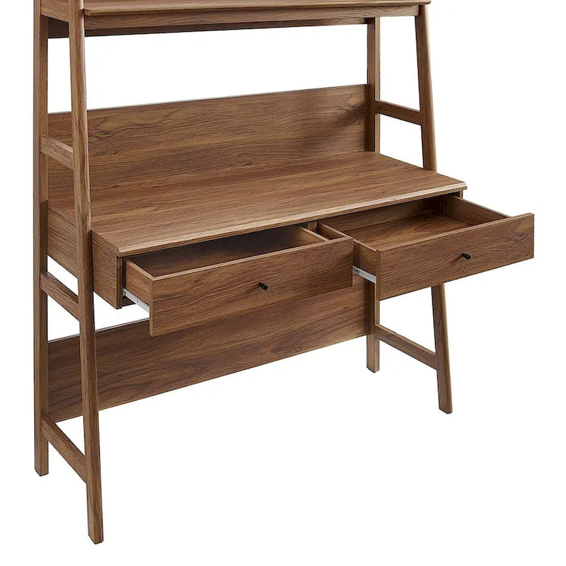 Office Desk with Bookshelf and 2 Pull-Out Drawers, Wood Grain Finish