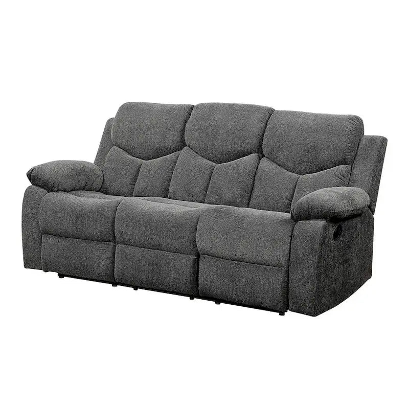 82 Inch Gray Fabric Reclining Sofa with Black Legs