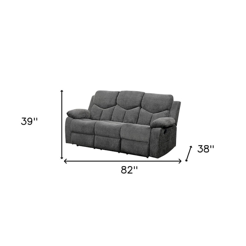 82 Inch Gray Fabric Reclining Sofa with Black Legs