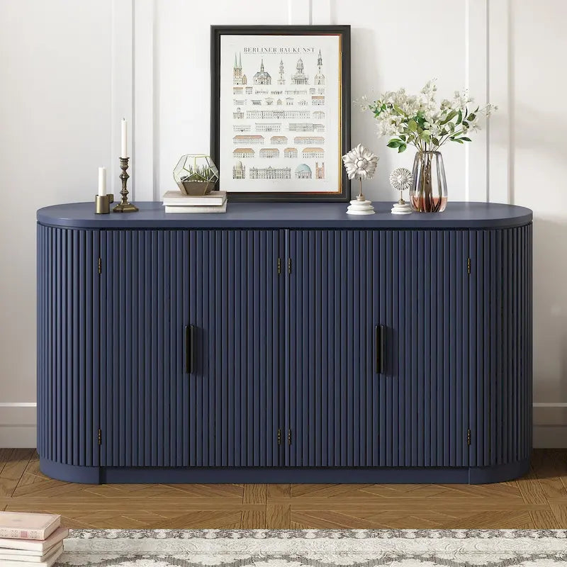 Vertical Striped Door Storage Cabinet with Metal Handles, Adjustable, Suitable for Study, Entryway and Living Room