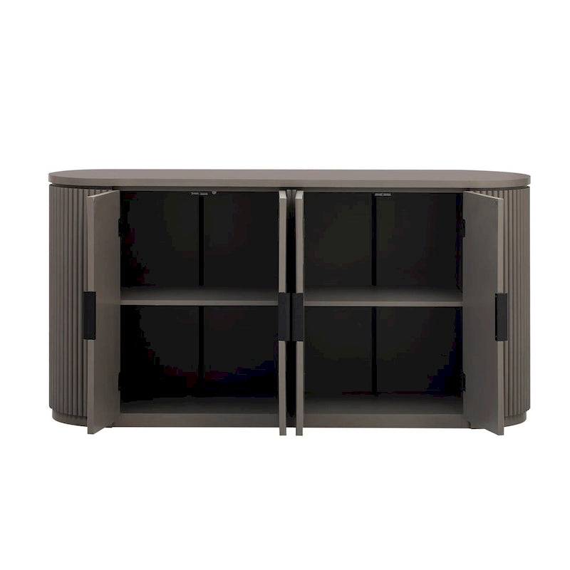 Vertical Striped Door Storage Cabinet with Metal Handles, Adjustable, Suitable for Study, Entryway and Living Room