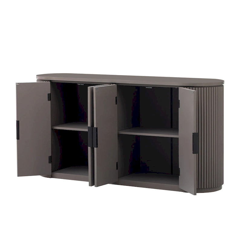 Vertical Striped Door Storage Cabinet with Metal Handles, Adjustable, Suitable for Study, Entryway and Living Room
