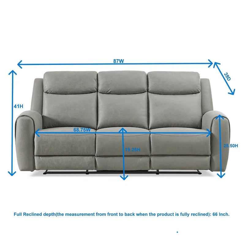 Transitional Manual Reclining Sofa, Gray