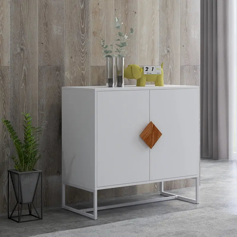 2-Door Sideboard with Square Wood Handle and Interior Shelf