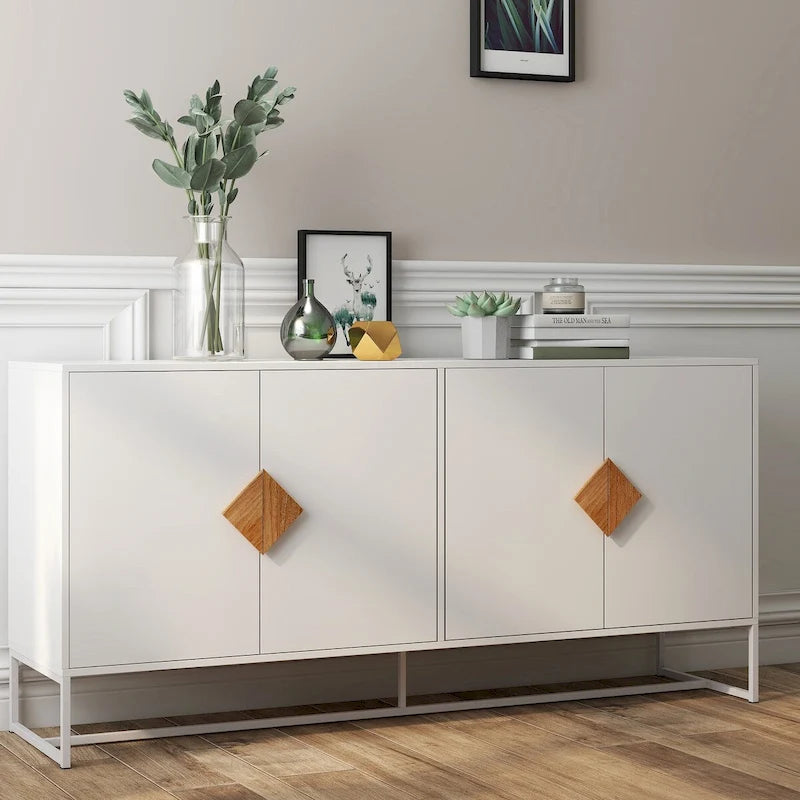 2-Door Sideboard with Square Wood Handle and Interior Shelf