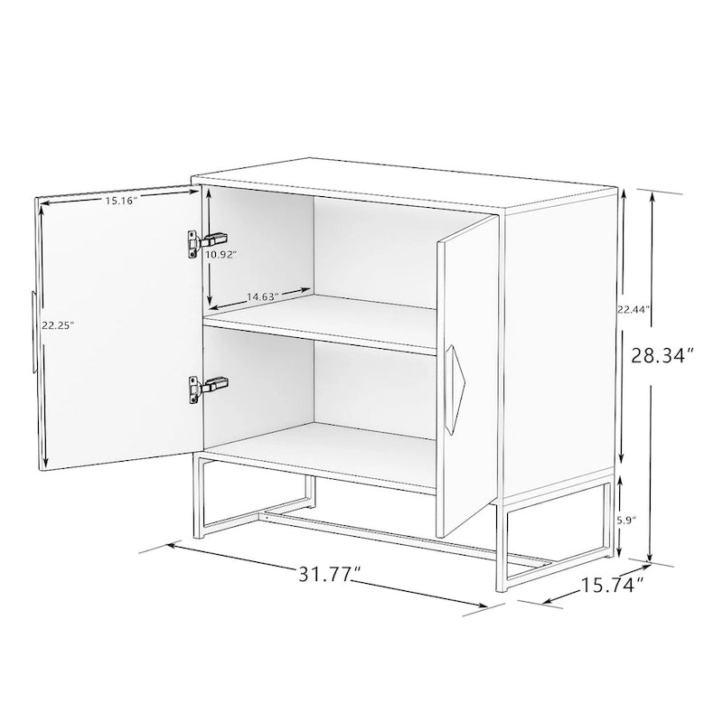 2-Door Sideboard with Square Wood Handle and Interior Shelf