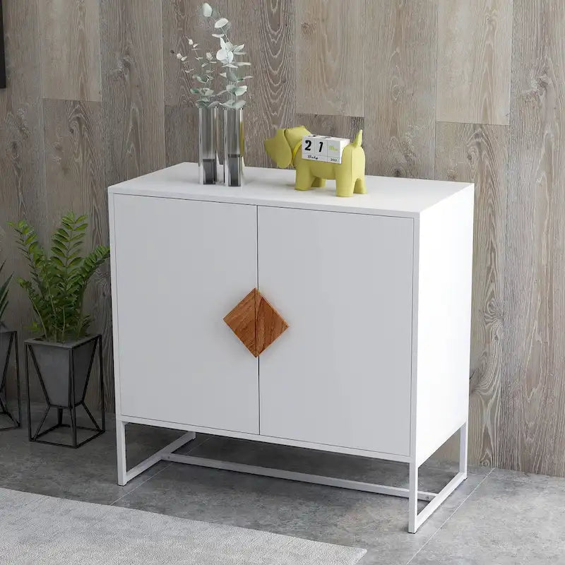 2-Door Sideboard with Square Wood Handle and Interior Shelf