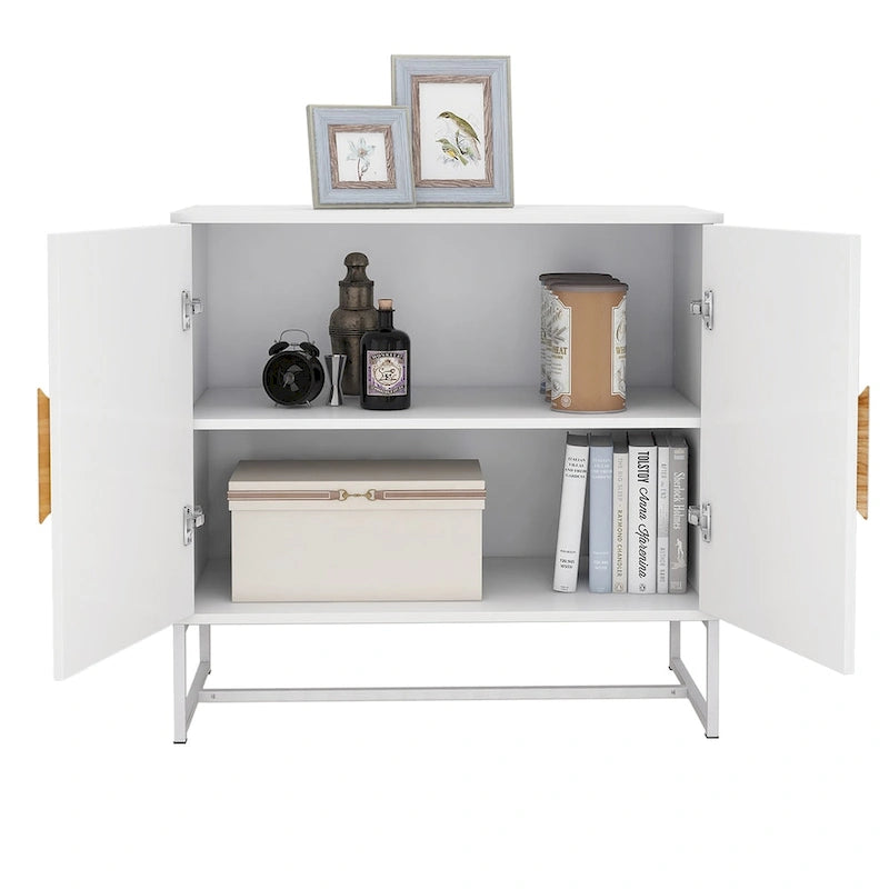 2-Door Sideboard with Square Wood Handle and Interior Shelf
