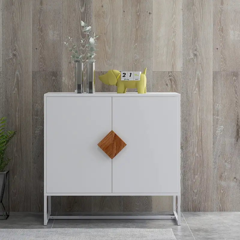 2-Door Sideboard with Square Wood Handle and Interior Shelf