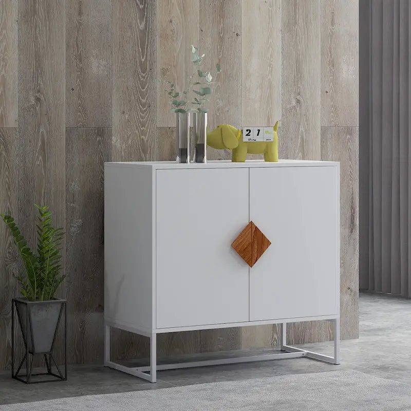 2-Door Sideboard with Square Wood Handle and Interior Shelf