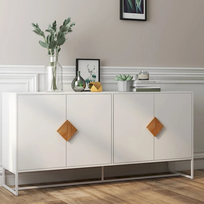 2-Door Sideboard with Square Wood Handle and Interior Shelf