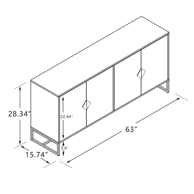 2-Door Sideboard with Square Wood Handle and Interior Shelf