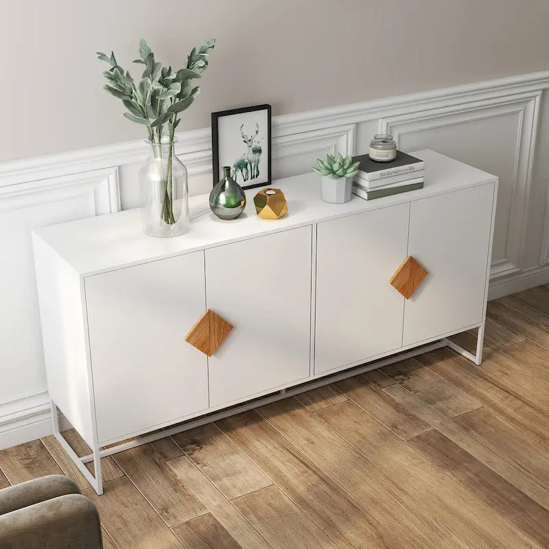 2-Door Sideboard with Square Wood Handle and Interior Shelf