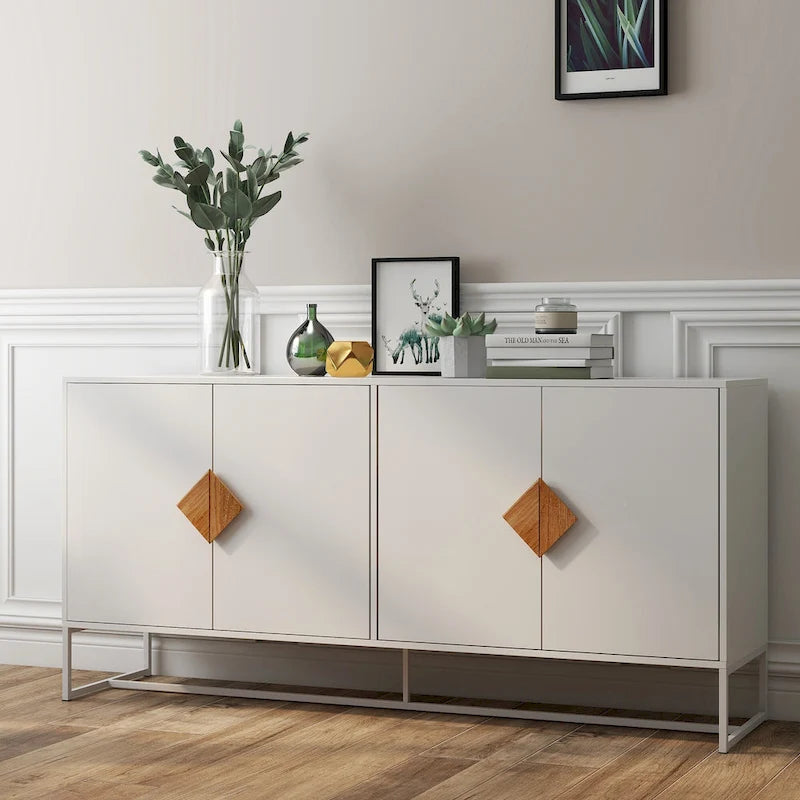 2-Door Sideboard with Square Wood Handle and Interior Shelf