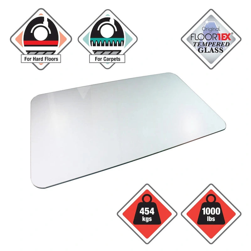 Tempered Glass Chair Mat for Hard Floors and Carpet, 48 x 60 Inch