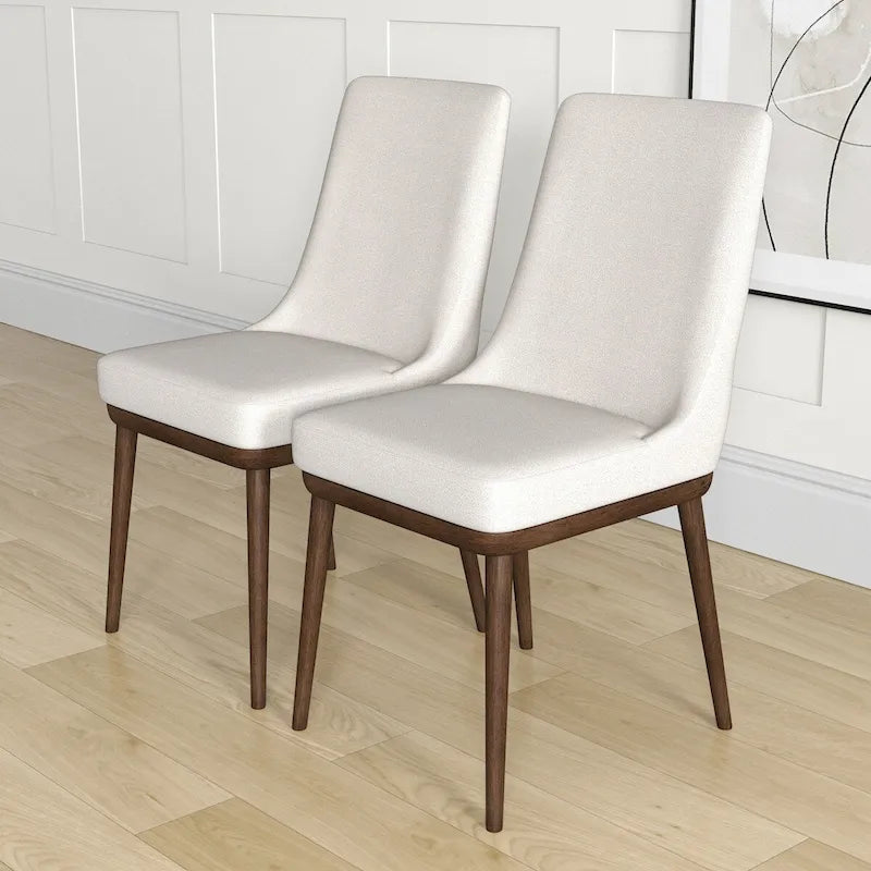 Mid-Century Modern Beige Dining Chair with Foam Seat, Set of 2
