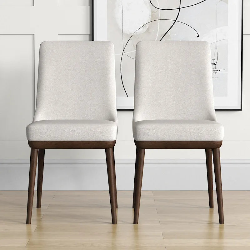 Mid-Century Modern Beige Dining Chair with Foam Seat, Set of 2