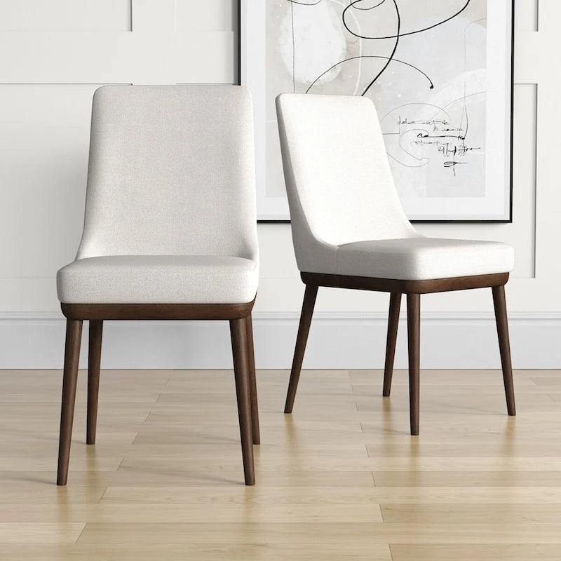 Mid-Century Modern Beige Dining Chair with Foam Seat, Set of 2