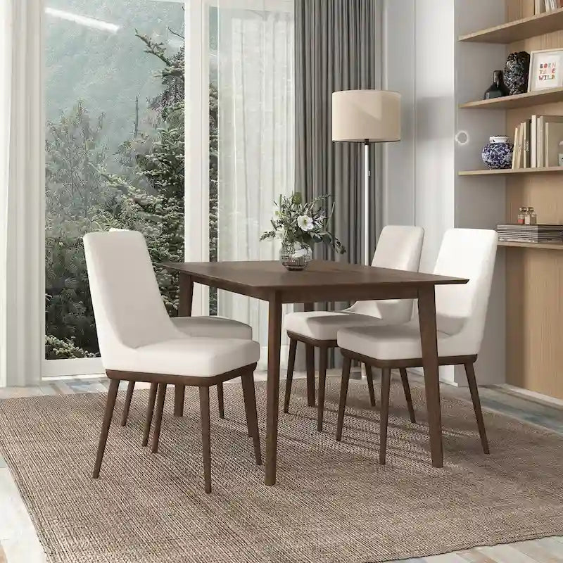 Mid-Century Modern Beige Dining Chair with Foam Seat, Set of 2