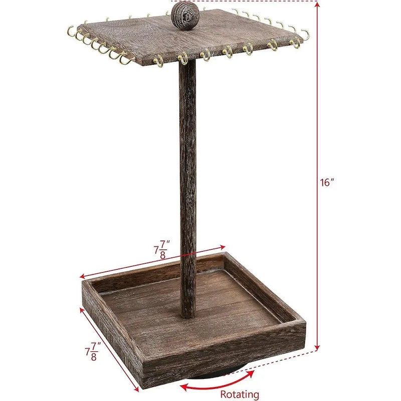 Wooden Rotating Jewelry Display Tower with 28 Hooks