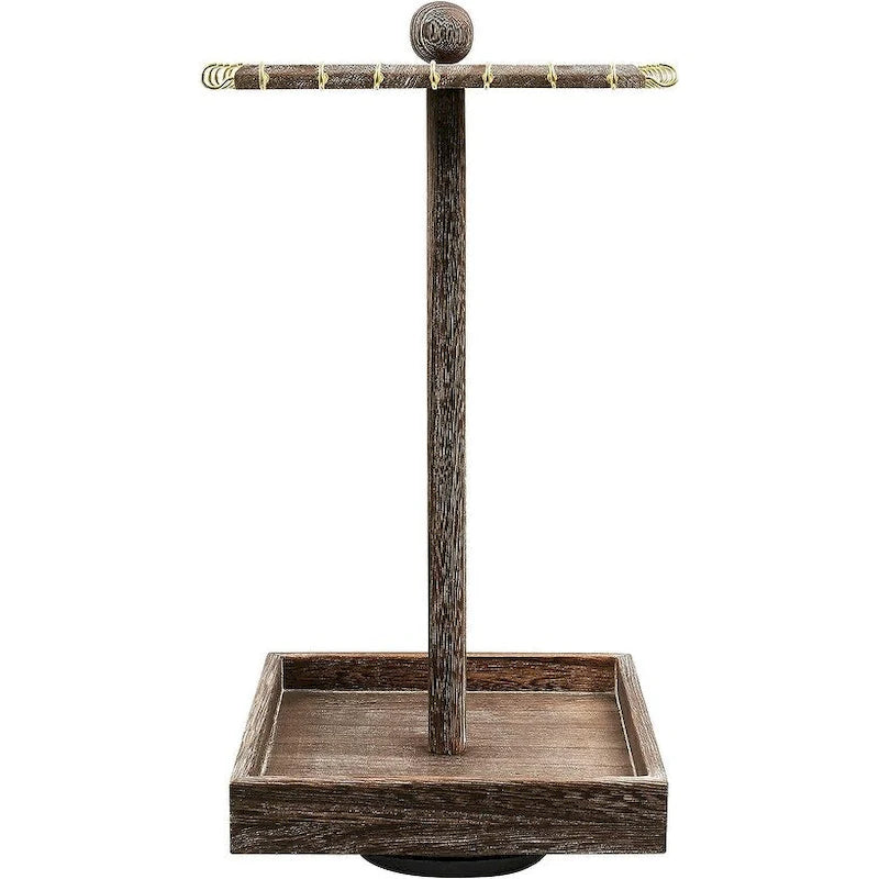 Wooden Rotating Jewelry Display Tower with 28 Hooks