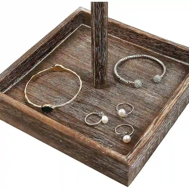 Wooden Rotating Jewelry Display Tower with 28 Hooks