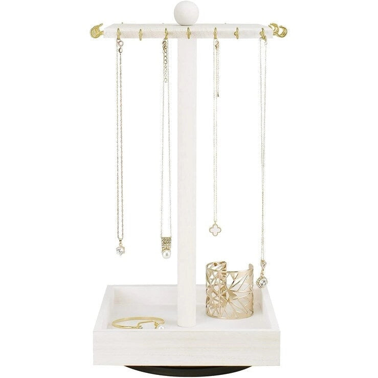 Wooden Rotating Jewelry Display Tower with 28 Hooks
