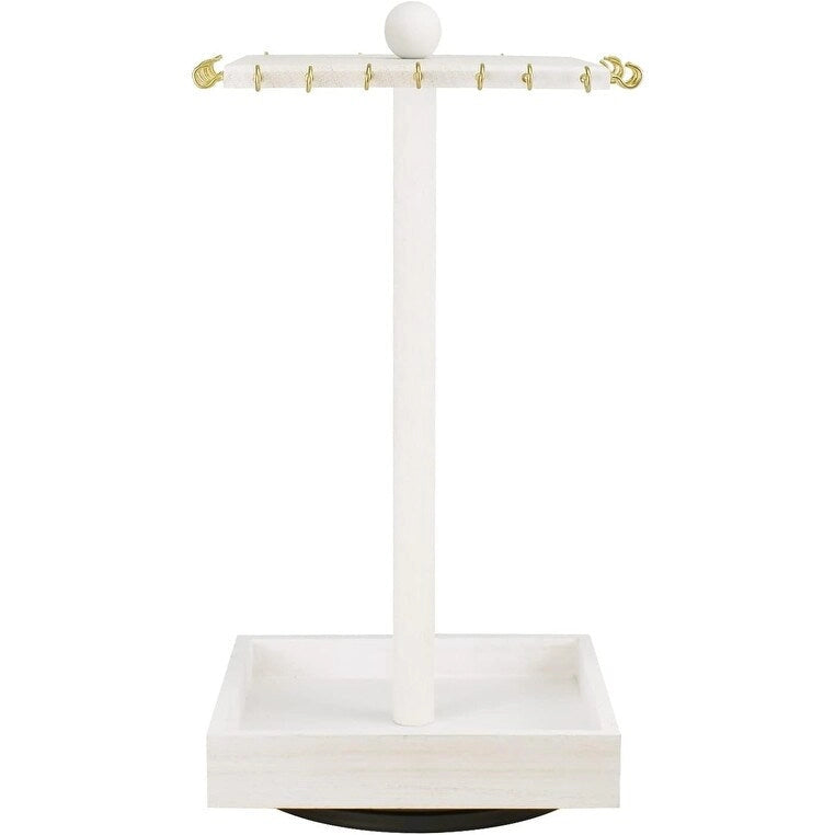 Wooden Rotating Jewelry Display Tower with 28 Hooks