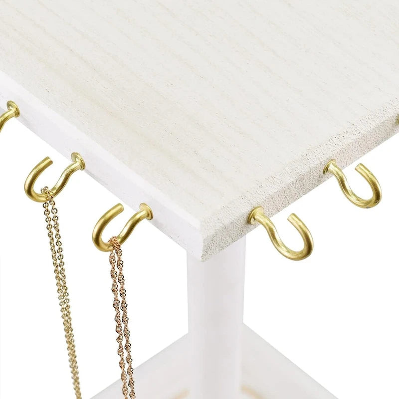 Wooden Rotating Jewelry Display Tower with 28 Hooks
