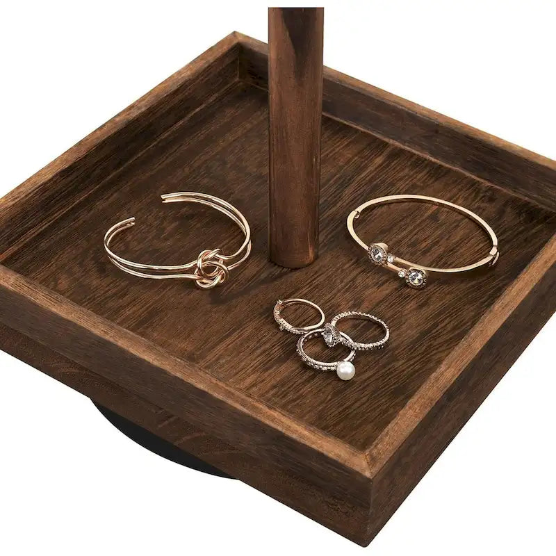 Wooden Rotating Jewelry Display Tower with 28 Hooks