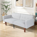 Convertible Futon Sofa Bed with Split Back, Tufted Faux Leather, and Wood Legs