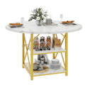 Round Dining Table with 2 Storage Shelves and Metal Legs, Seats 4-6
