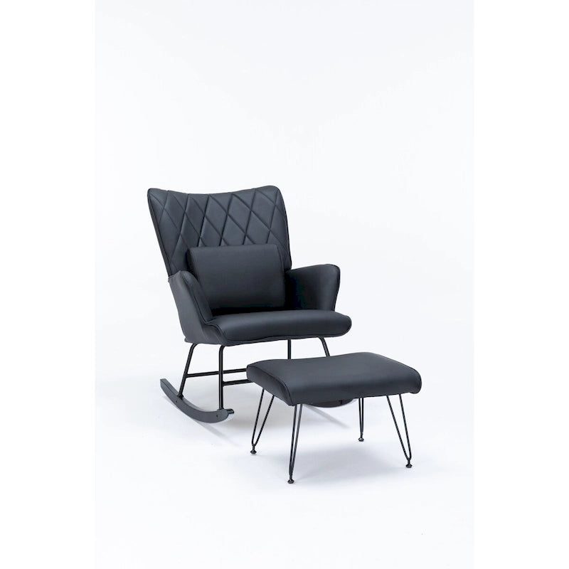 Rocking Chair with Lumbar Pillow and Footrest for Nursery and Living Room