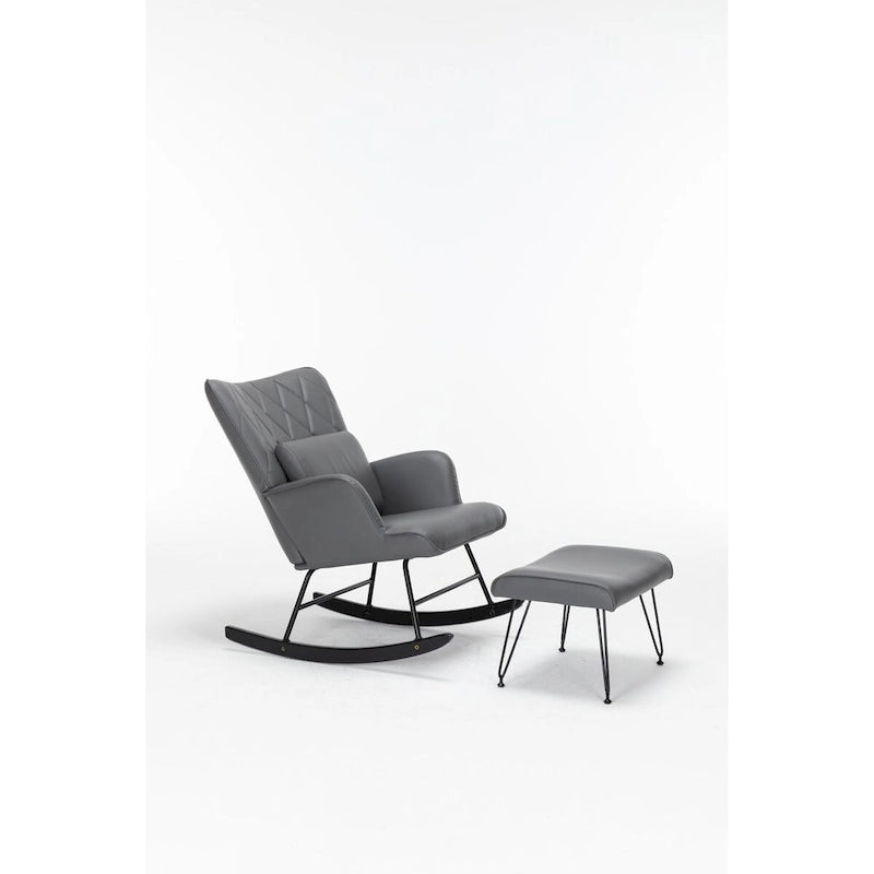 Rocking Chair with Lumbar Pillow and Footrest for Nursery and Living Room