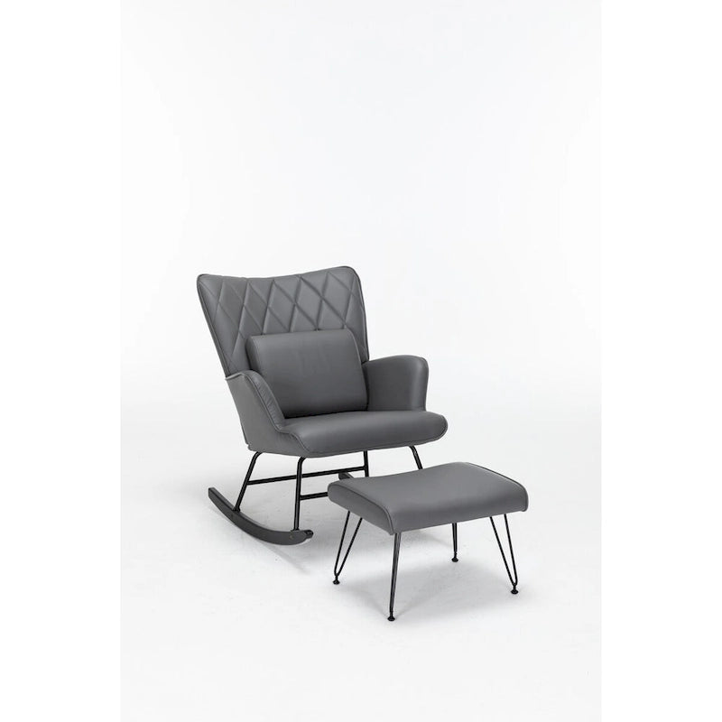 Rocking Chair with Lumbar Pillow and Footrest for Nursery and Living Room