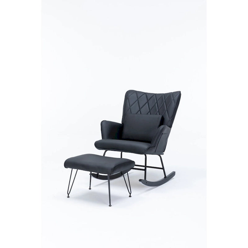 Rocking Chair with Lumbar Pillow and Footrest for Nursery and Living Room