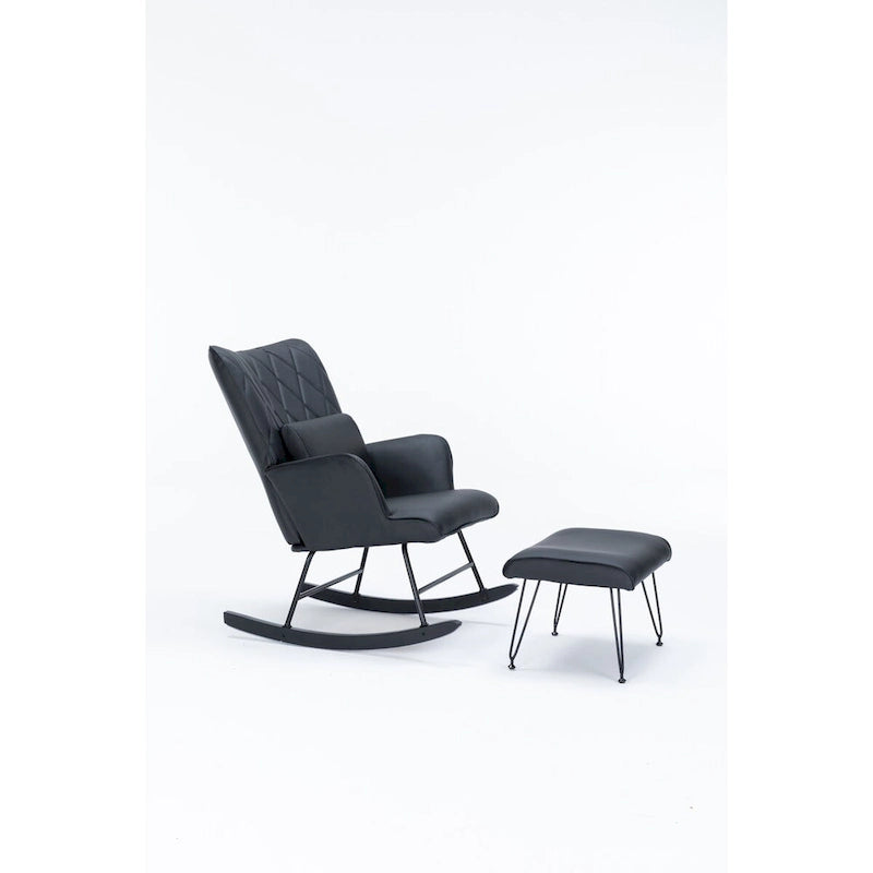 Rocking Chair with Lumbar Pillow and Footrest for Nursery and Living Room