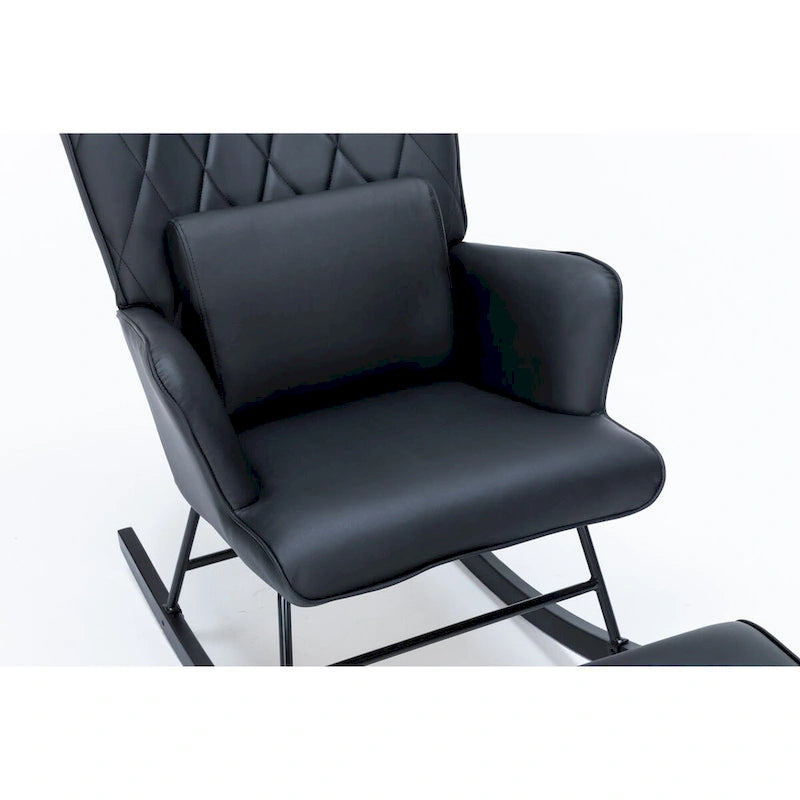 Rocking Chair with Lumbar Pillow and Footrest for Nursery and Living Room