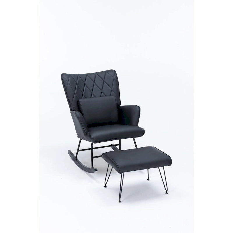 Rocking Chair with Lumbar Pillow and Footrest for Nursery and Living Room