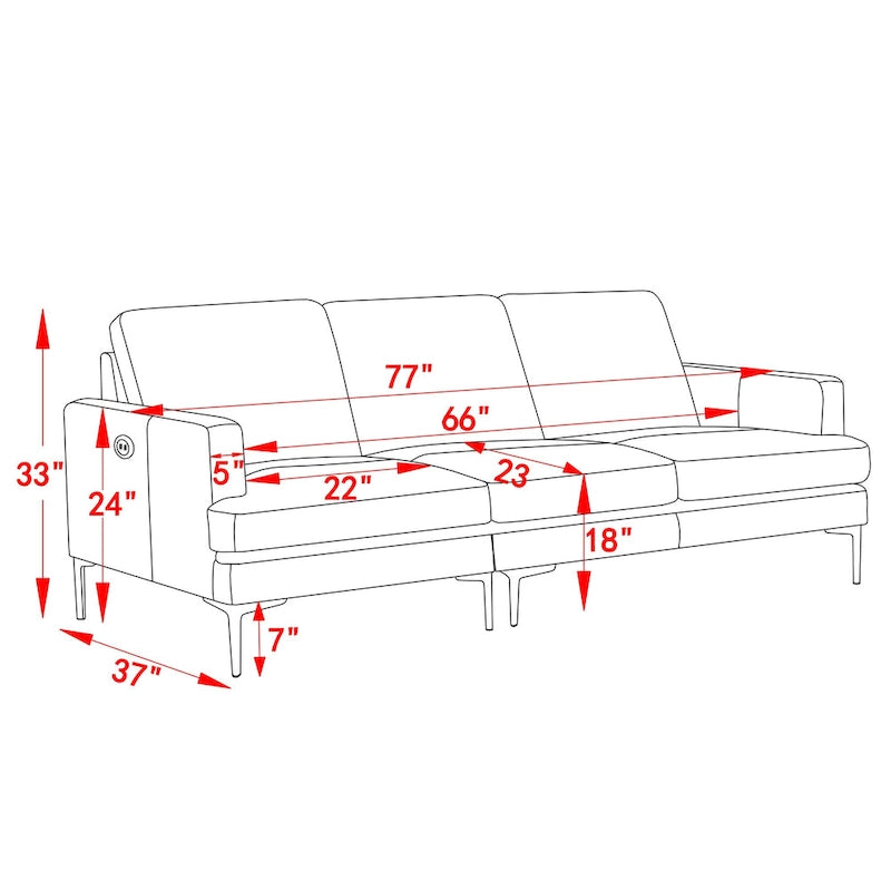 Modern Faux Leather Sectional Sofa with USB Charging Ports