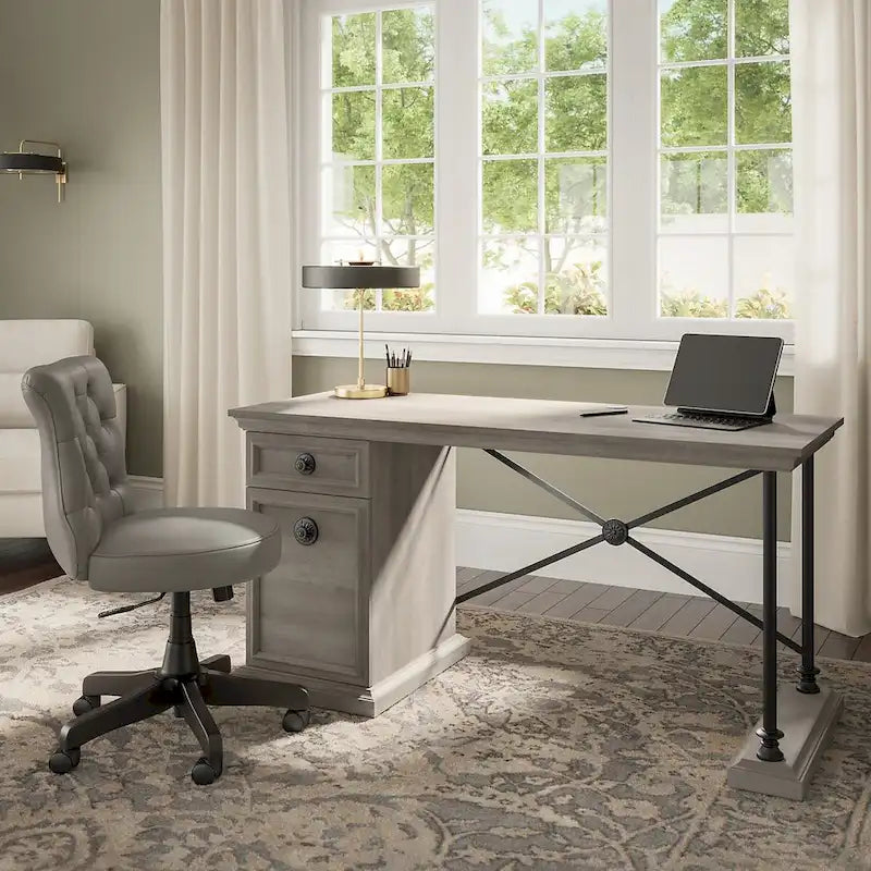 60 Inch Office Desk with Storage, Drawer, and Wire Management
